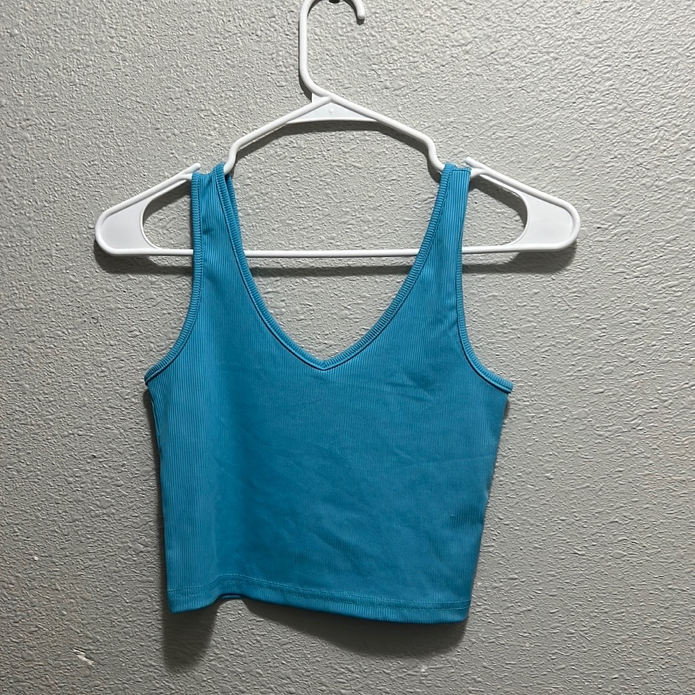 Blue squat neck tank top